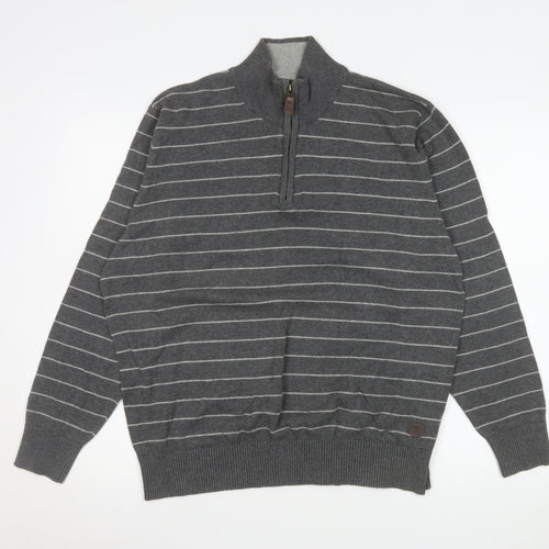 Marks and Spencer Men’s Grey Striped 1/4 Zip Pullover Sweatshirt Size L