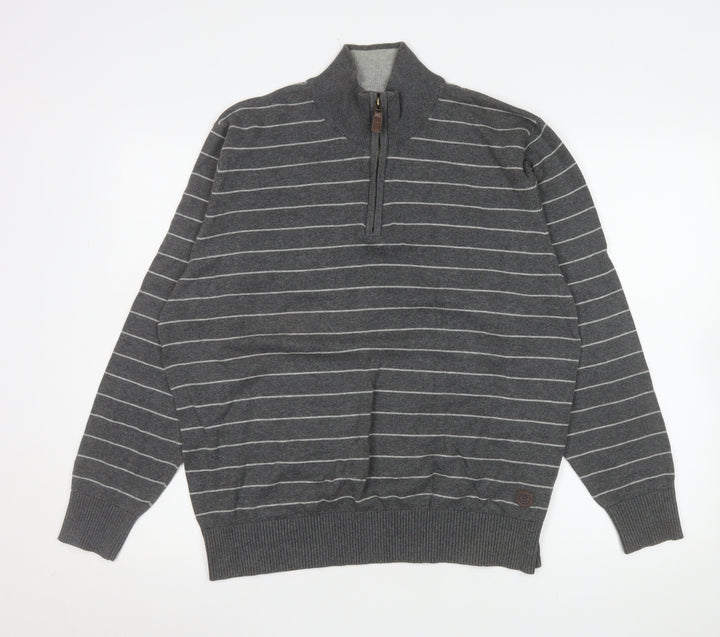 Marks and Spencer Men’s Grey Striped 1/4 Zip Pullover Sweatshirt Size L