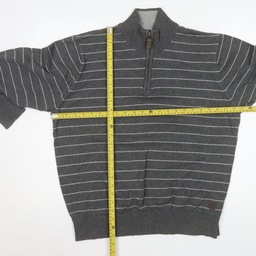 Marks and Spencer Men’s Grey Striped 1/4 Zip Pullover Sweatshirt Size L