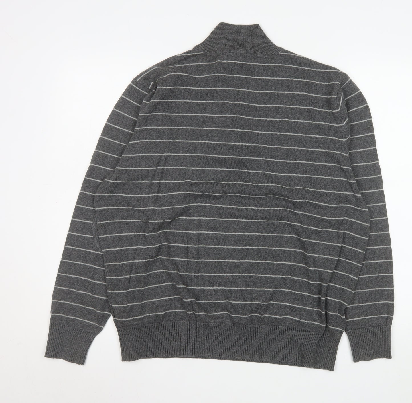 Marks and Spencer Men’s Grey Striped 1/4 Zip Pullover Sweatshirt Size L