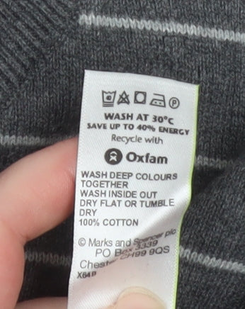 Marks and Spencer Men’s Grey Striped 1/4 Zip Pullover Sweatshirt Size L