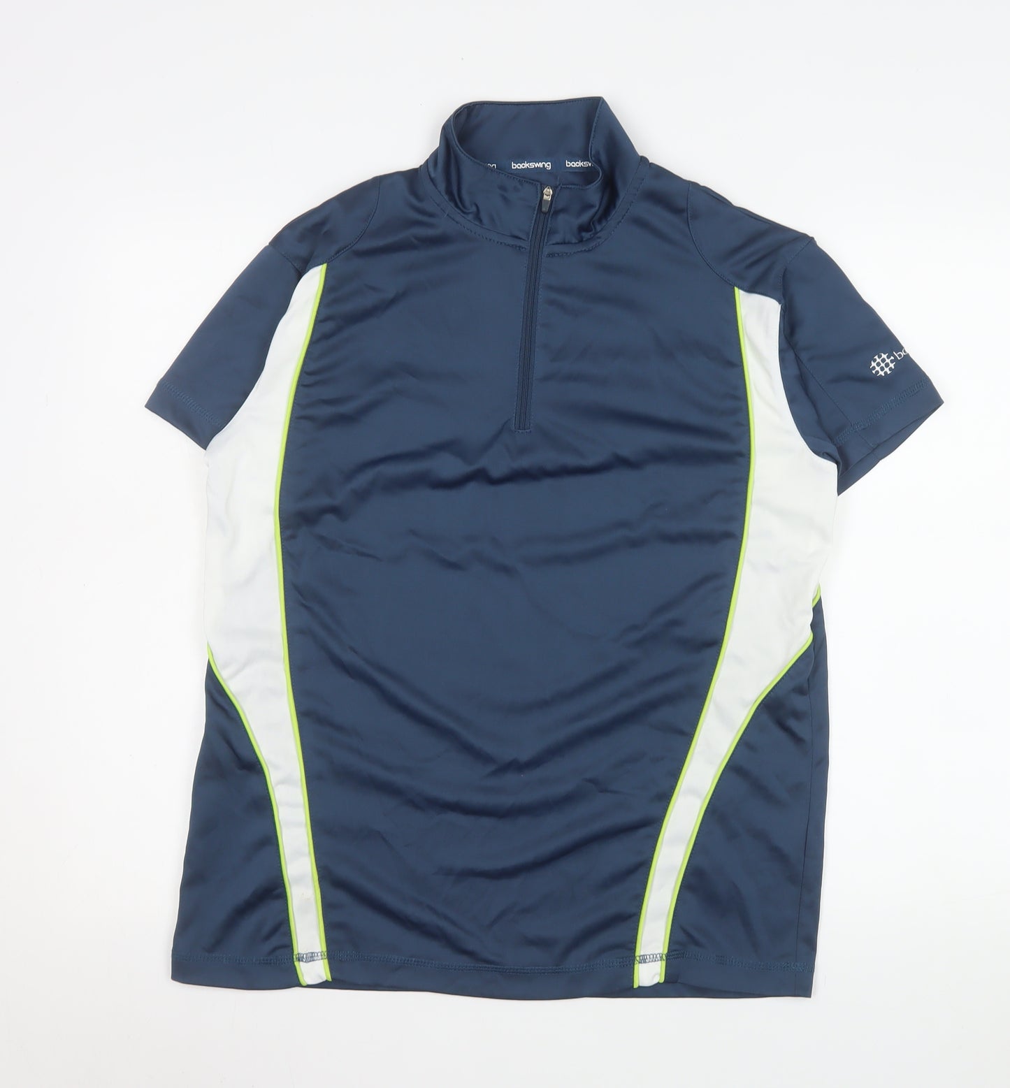 Backswing Men's Blue 1/4 Zip Short Sleeve Polo Shirt S Athletic Fit
