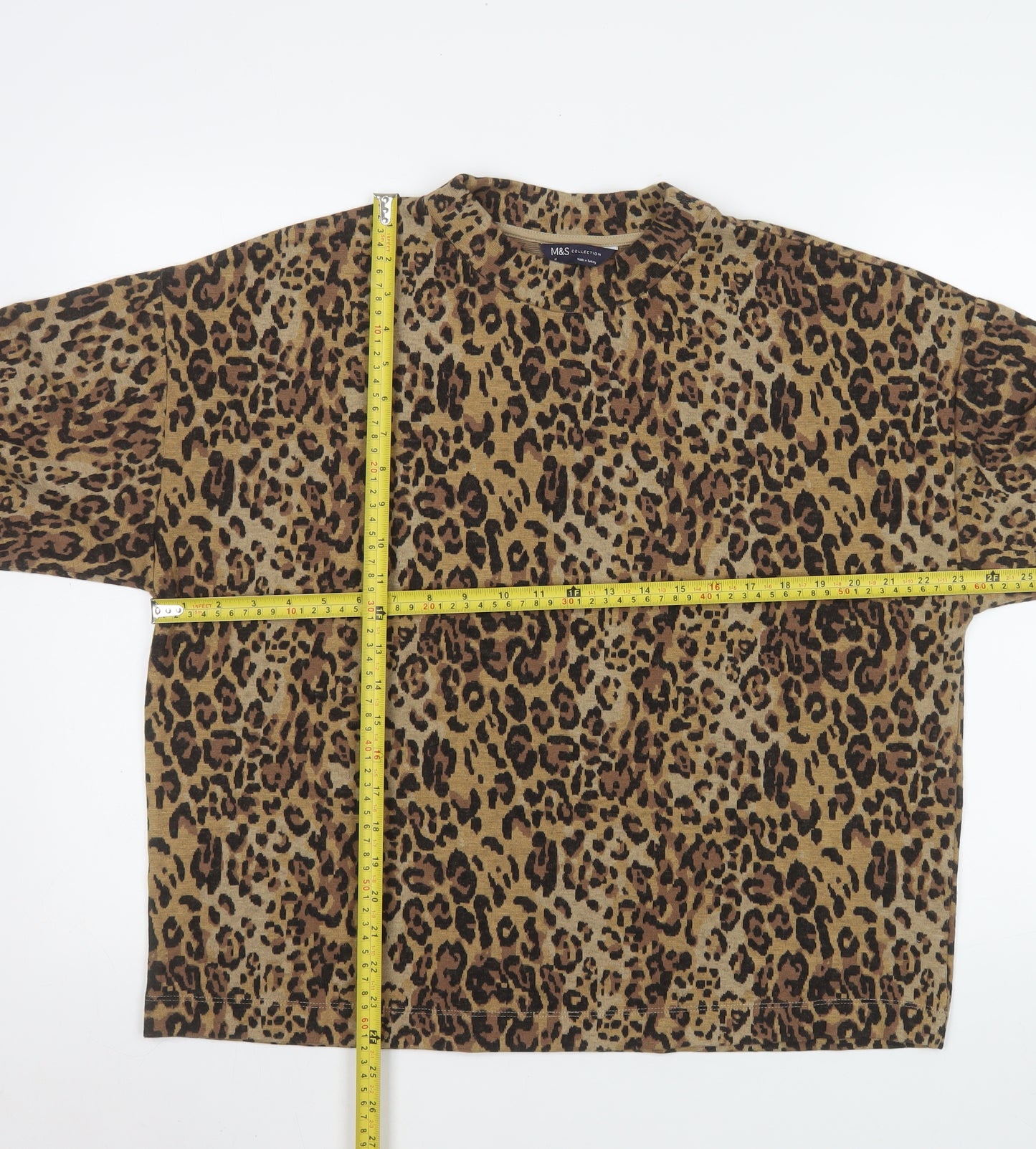 Marks and Spencer Womens Brown Leopard Print Pullover Sweatshirt Size 16
