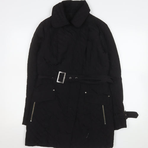Next Women’s Black Quilted Belted Coat Size 12 Mid-Length
