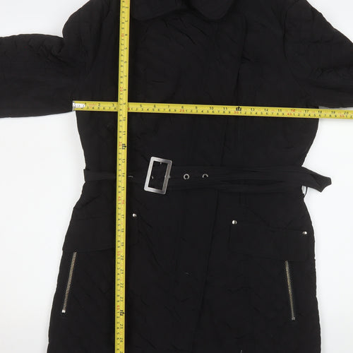 Next Women’s Black Quilted Belted Coat Size 12 Mid-Length