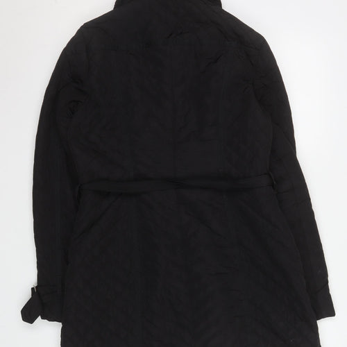 Next Women’s Black Quilted Belted Coat Size 12 Mid-Length