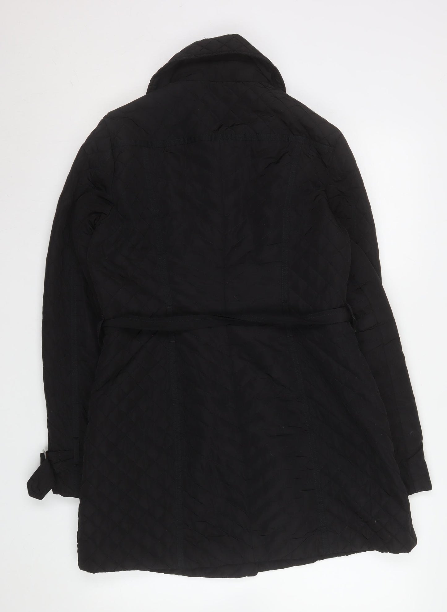Next Women’s Black Quilted Belted Coat Size 12 Mid-Length