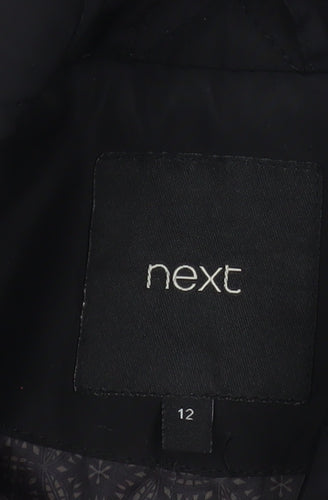 Next Women’s Black Quilted Belted Coat Size 12 Mid-Length