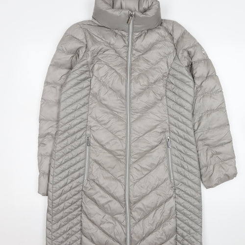 Michael Kors Womens Grey Long Puffer Down Coat Size S