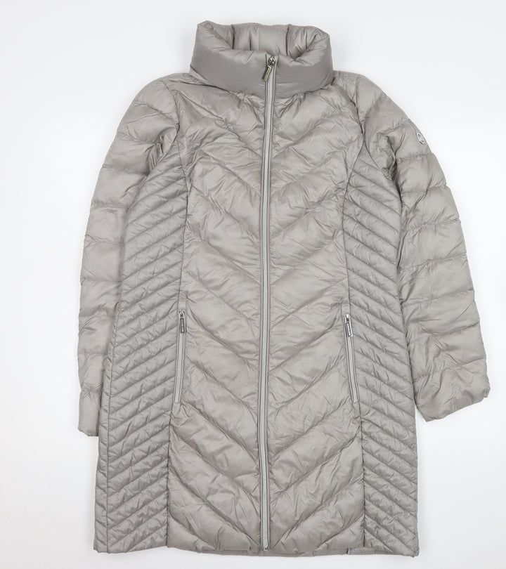 Michael Kors Womens Grey Long Puffer Down Coat Size S