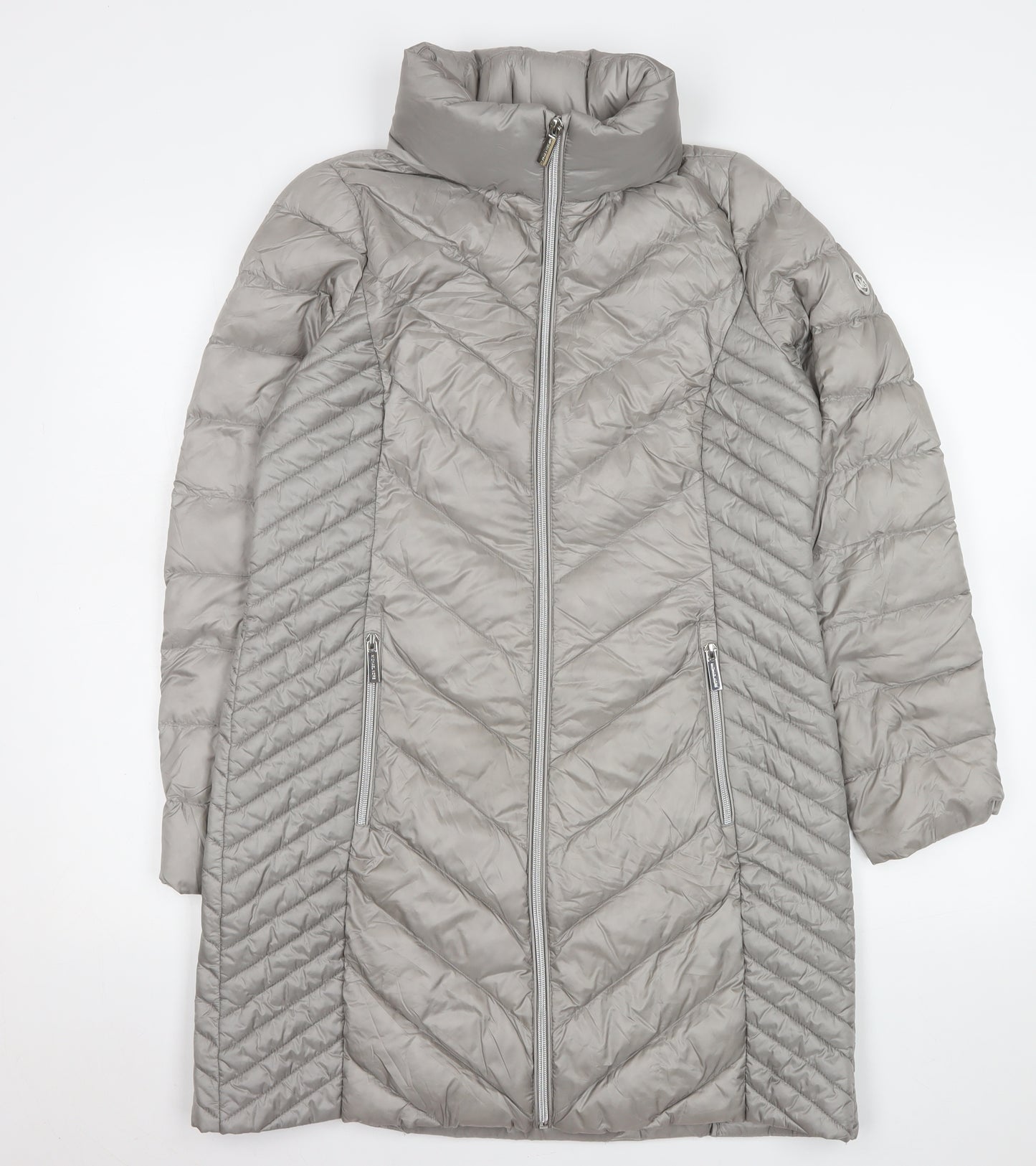 Michael Kors Womens Grey Long Puffer Down Coat Size S