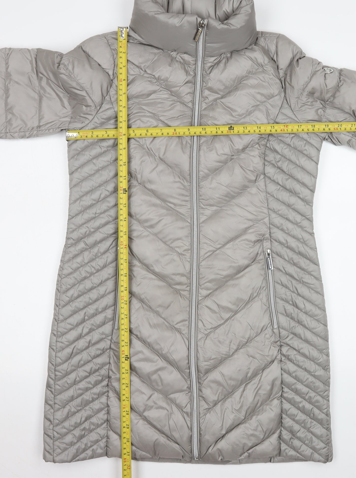 Michael Kors Womens Grey Long Puffer Down Coat Size S