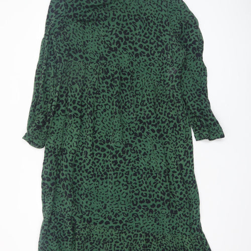 New Look Women Green Leopard Print Midi A-Line Dress Size 16