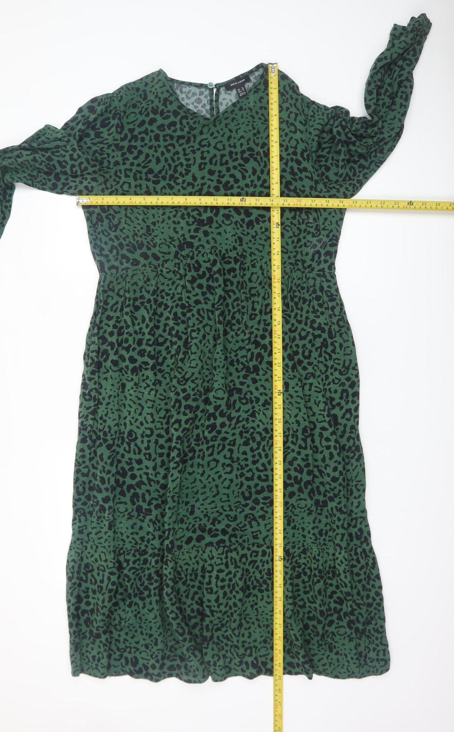 New Look Women Green Leopard Print Midi A-Line Dress Size 16