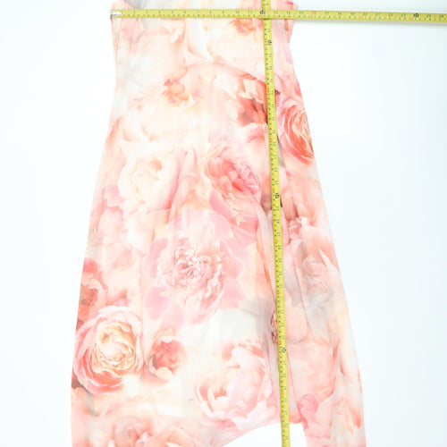 Wallis Womens Floral Asymmetric Midi Dress Size 8 Multicoloured Sleeveless