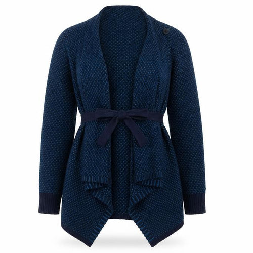 JoJo Maman Bébé Women's Blue Chunky Knit Belted Cardigan Size S
