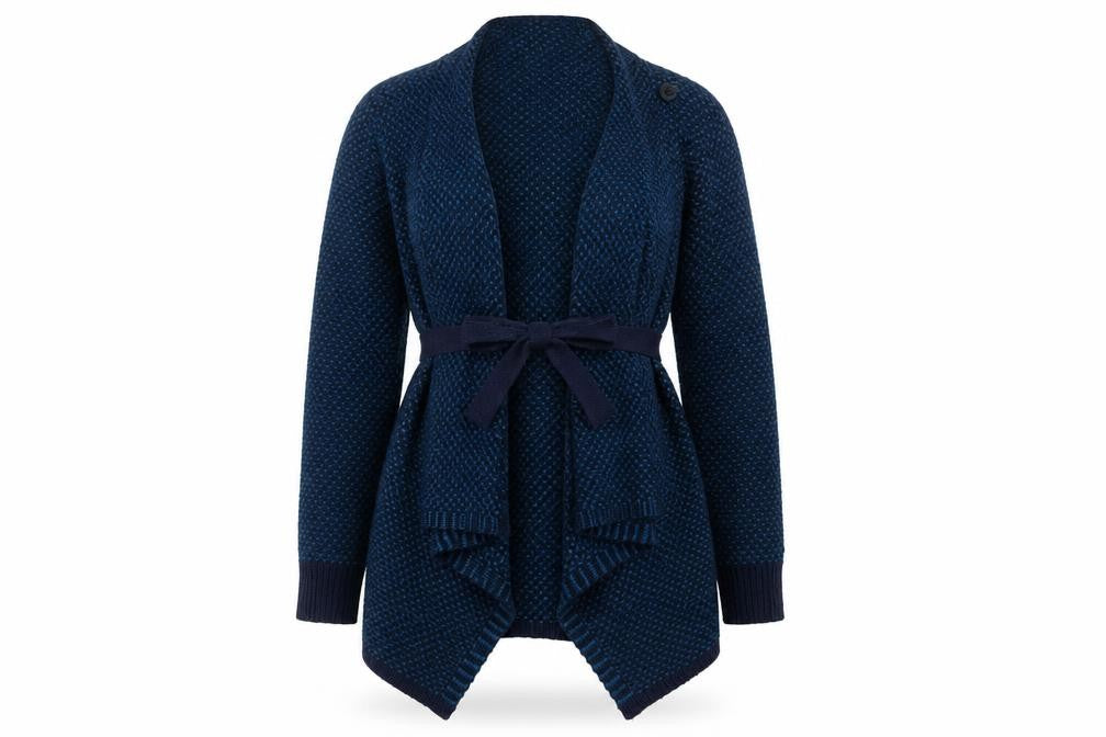 JoJo Maman Bébé Women's Blue Chunky Knit Belted Cardigan Size S