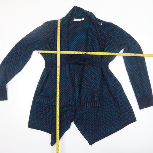 JoJo Maman Bébé Women's Blue Chunky Knit Belted Cardigan Size S