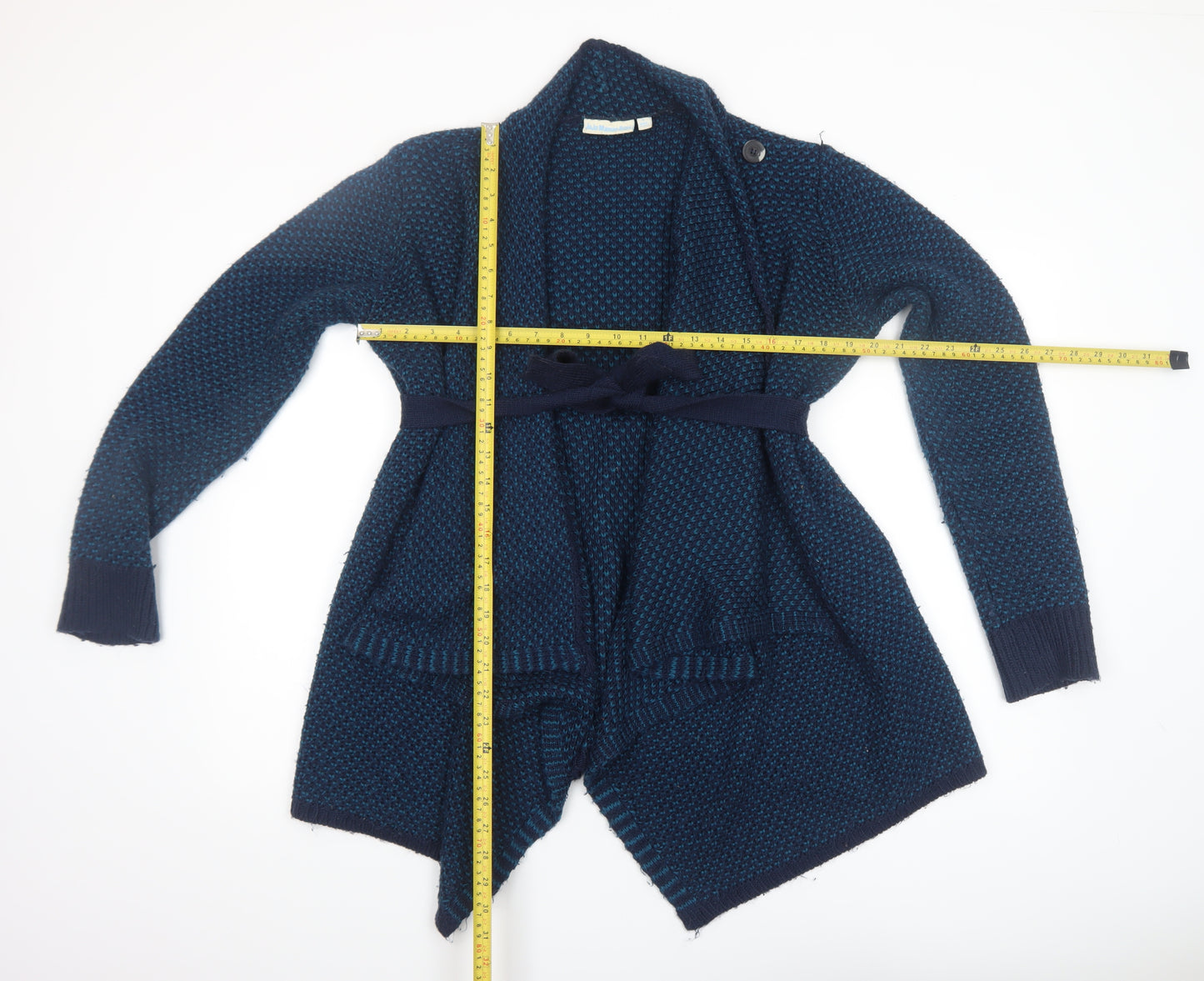 JoJo Maman Bébé Women's Blue Chunky Knit Belted Cardigan Size S