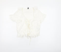 H&M Divided Women’s Ivory Cropped Tie Front Ruffle Blouse Size 8