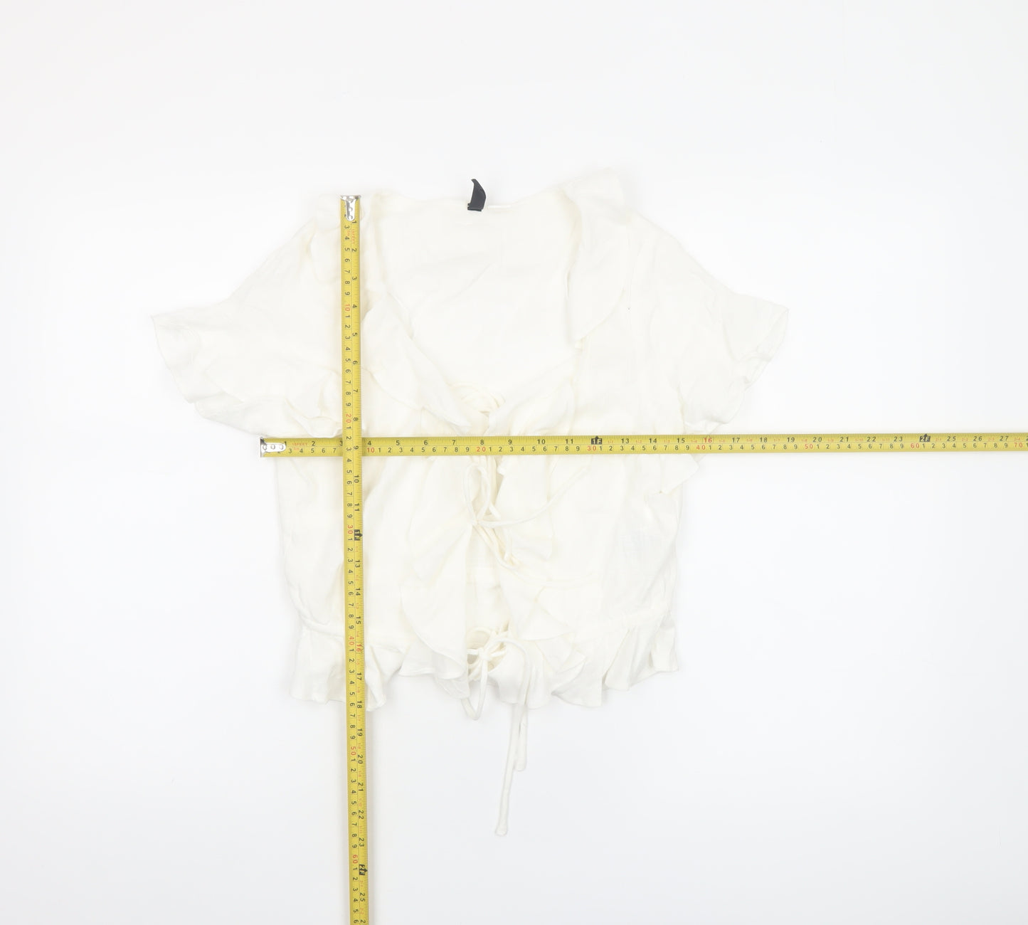 H&M Divided Women’s Ivory Cropped Tie Front Ruffle Blouse Size 8