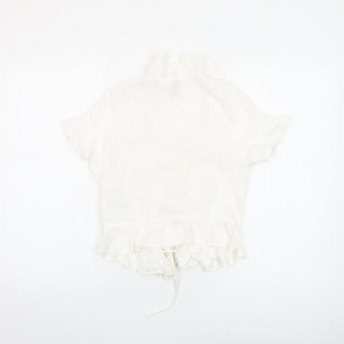 H&M Divided Women’s Ivory Cropped Tie Front Ruffle Blouse Size 8