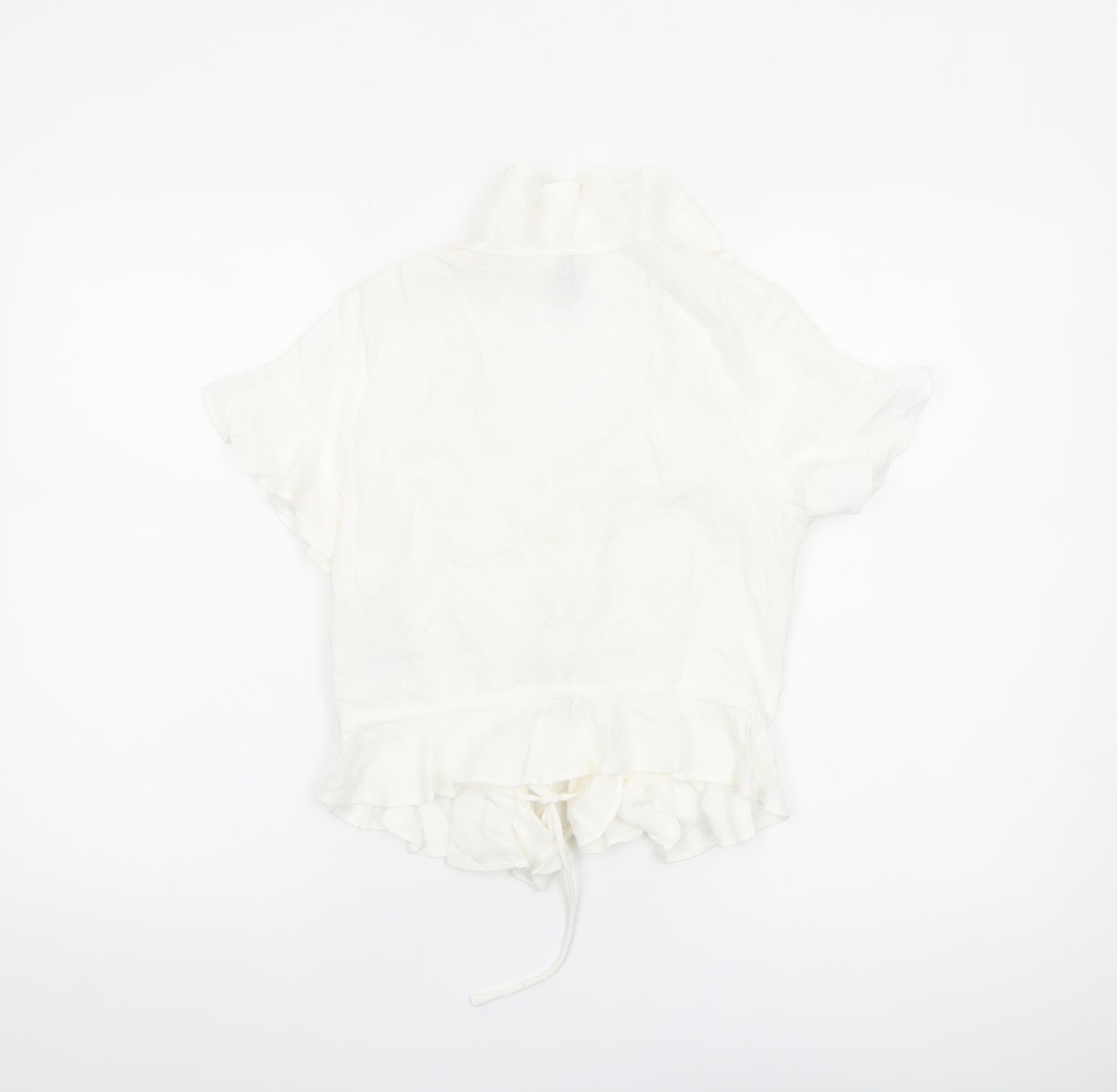 H&M Divided Women’s Ivory Cropped Tie Front Ruffle Blouse Size 8