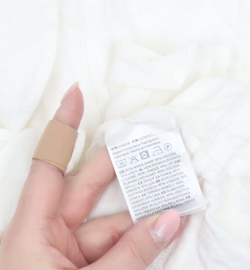 H&M Divided Women’s Ivory Cropped Tie Front Ruffle Blouse Size 8