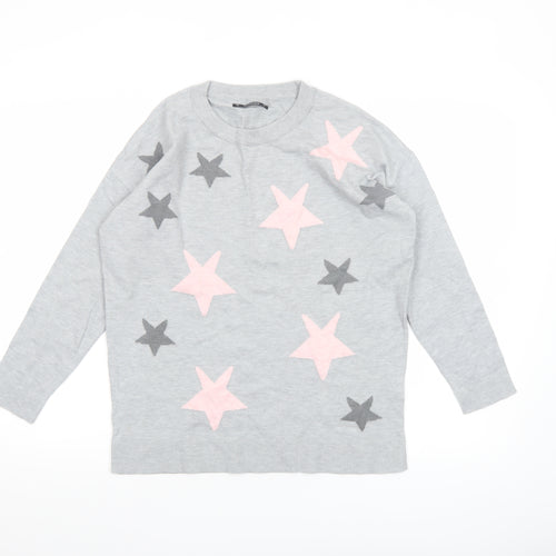 Dunnes Womens Grey Star Knit Crew Neck Pullover Jumper Size S