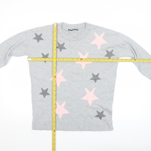 Dunnes Womens Grey Star Knit Crew Neck Pullover Jumper Size S