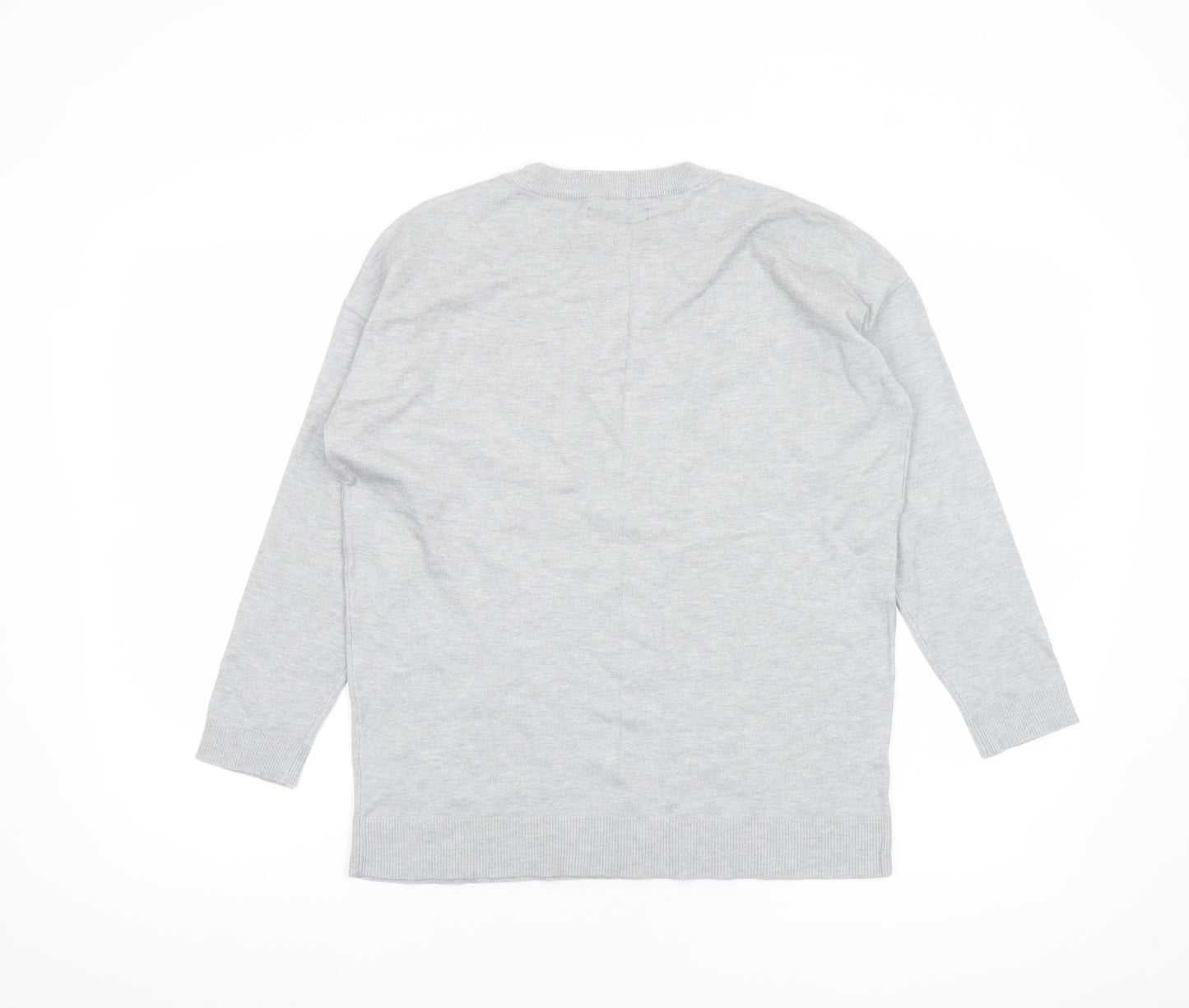 Dunnes Womens Grey Star Knit Crew Neck Pullover Jumper Size S