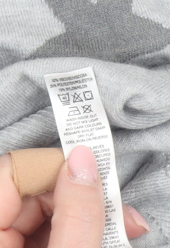 Dunnes Womens Grey Star Knit Crew Neck Pullover Jumper Size S