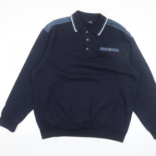 Pegasus Mens Blue Collared Henley Sweatshirt M Long Sleeve