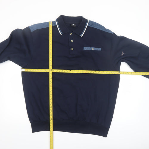 Pegasus Mens Blue Collared Henley Sweatshirt M Long Sleeve