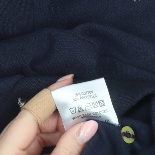 Pegasus Mens Blue Collared Henley Sweatshirt M Long Sleeve