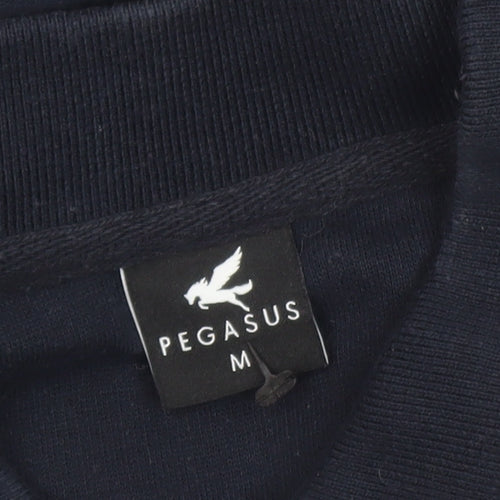 Pegasus Mens Blue Collared Henley Sweatshirt M Long Sleeve