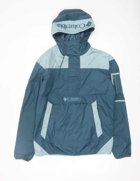 Columbia Men's Blue Hooded Windbreaker Jacket Size S Lightweight Outdoor