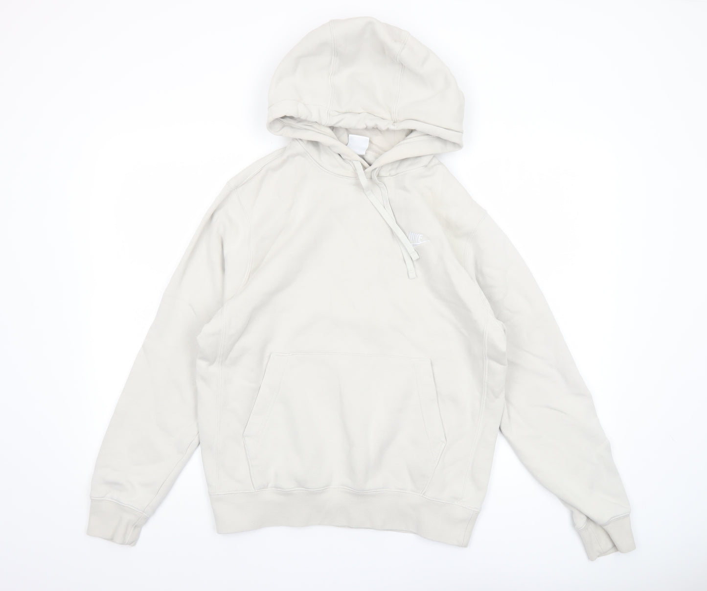 Nike Women Beige Pullover Hoodie Small Cotton Blend Logo Casual