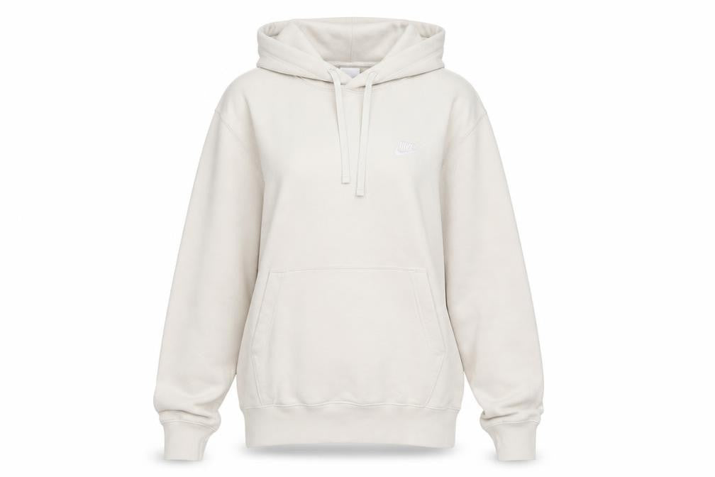 Front view of Nike Women Beige Pullover Hoodie Small Cotton Blend Logo Casual