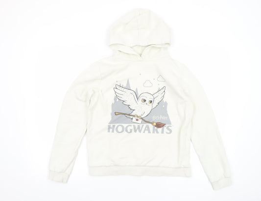 Harry Potter Girls White Pullover Hoodie 13-14 Years Hedwig Hogwarts Graphic