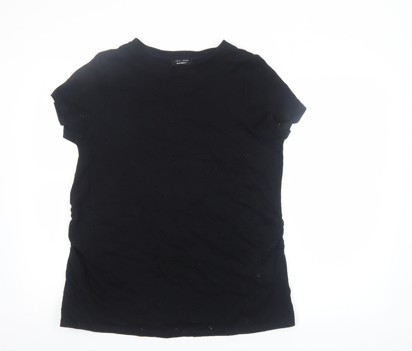 New Look Maternity Black Floral Embroidered Cotton T-Shirt UK 14