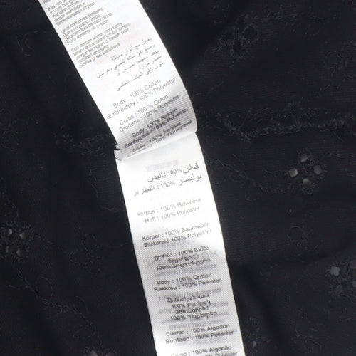 New Look Maternity Black Floral Embroidered Cotton T-Shirt UK 14