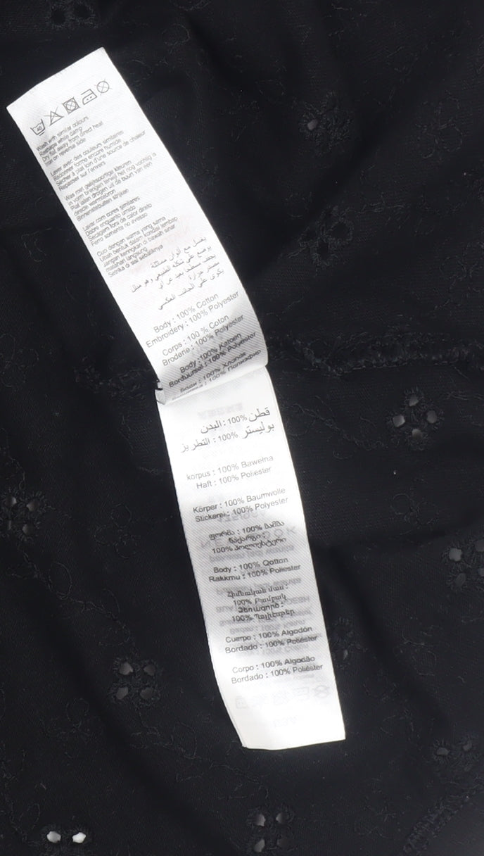 New Look Maternity Black Floral Embroidered Cotton T-Shirt UK 14