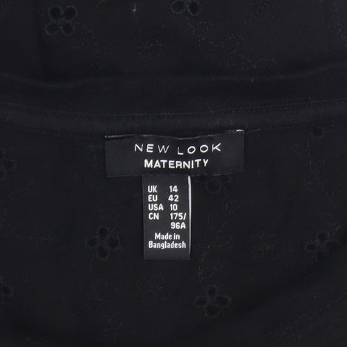 New Look Maternity Black Floral Embroidered Cotton T-Shirt UK 14