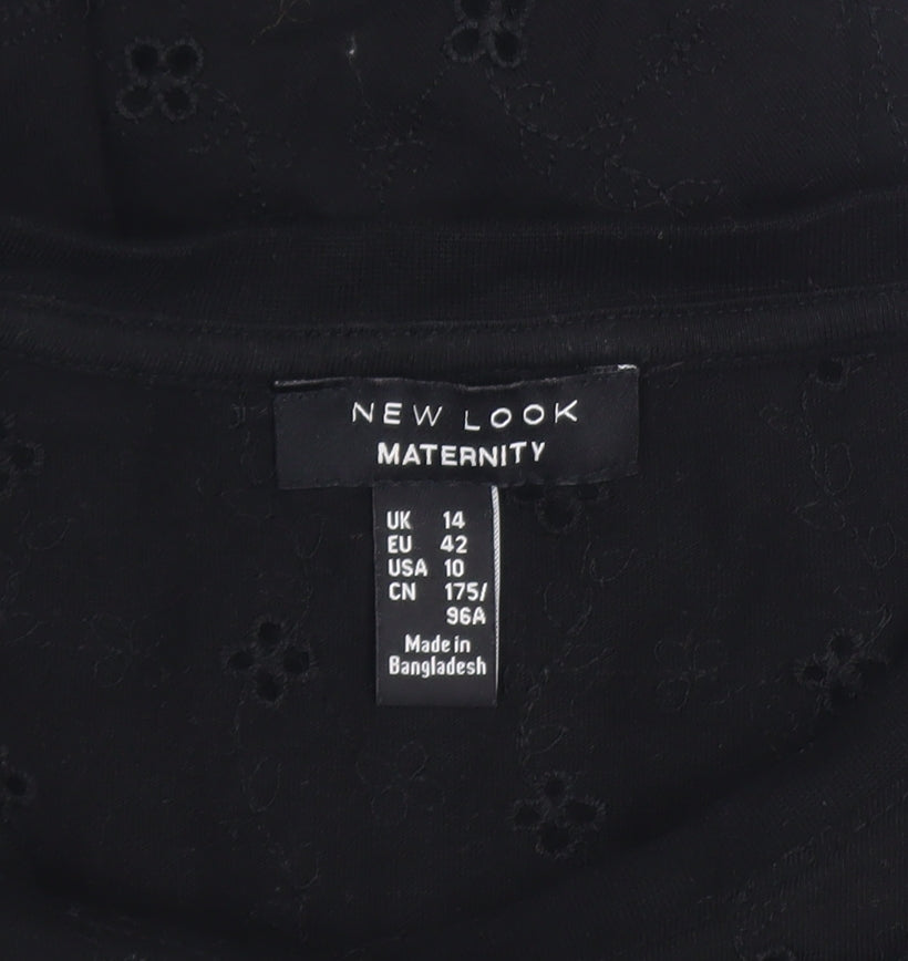New Look Maternity Black Floral Embroidered Cotton T-Shirt UK 14