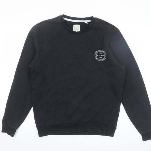 Jack Wills Men Black Medium Sweatshirt Pullover Crew Neck Fleece