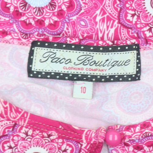Paco Boutique Womens Pink Floral Tunic Long Sleeve Blouse Size 10