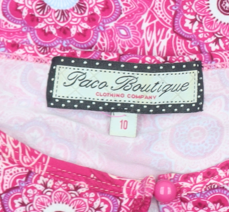 Paco Boutique Womens Pink Floral Tunic Long Sleeve Blouse Size 10