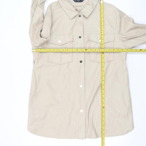 F&F Women’s Beige Faux Leather Jacket Size 12 Mid-Length Collared