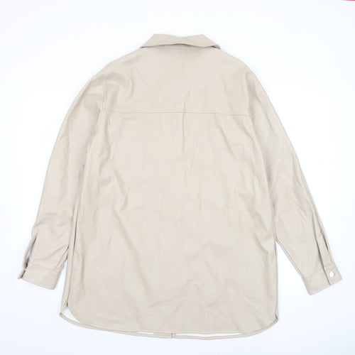 F&F Women’s Beige Faux Leather Jacket Size 12 Mid-Length Collared
